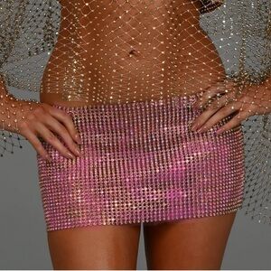 NWT Dolls house fashion pink rhinestone BRUNA MINI SKIRT. Size XL (see images)